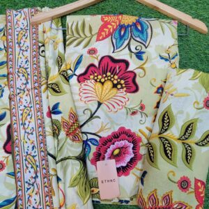 Ethnic Linen 3 pc print suit