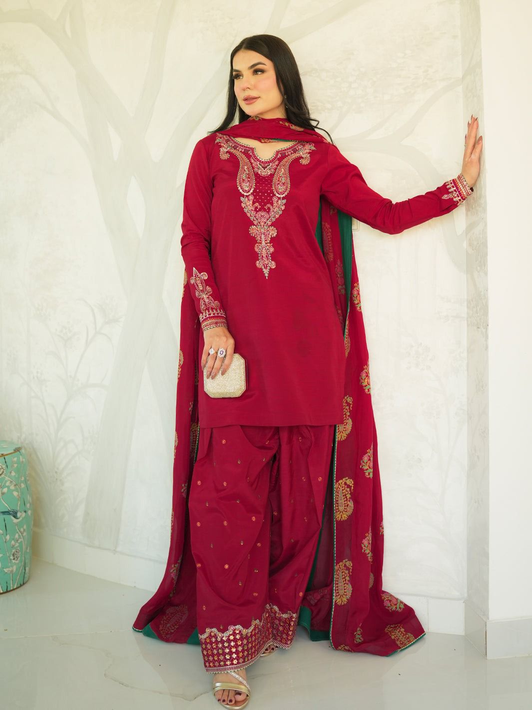 PARTY WEAR EMBROIDERED DHANAK